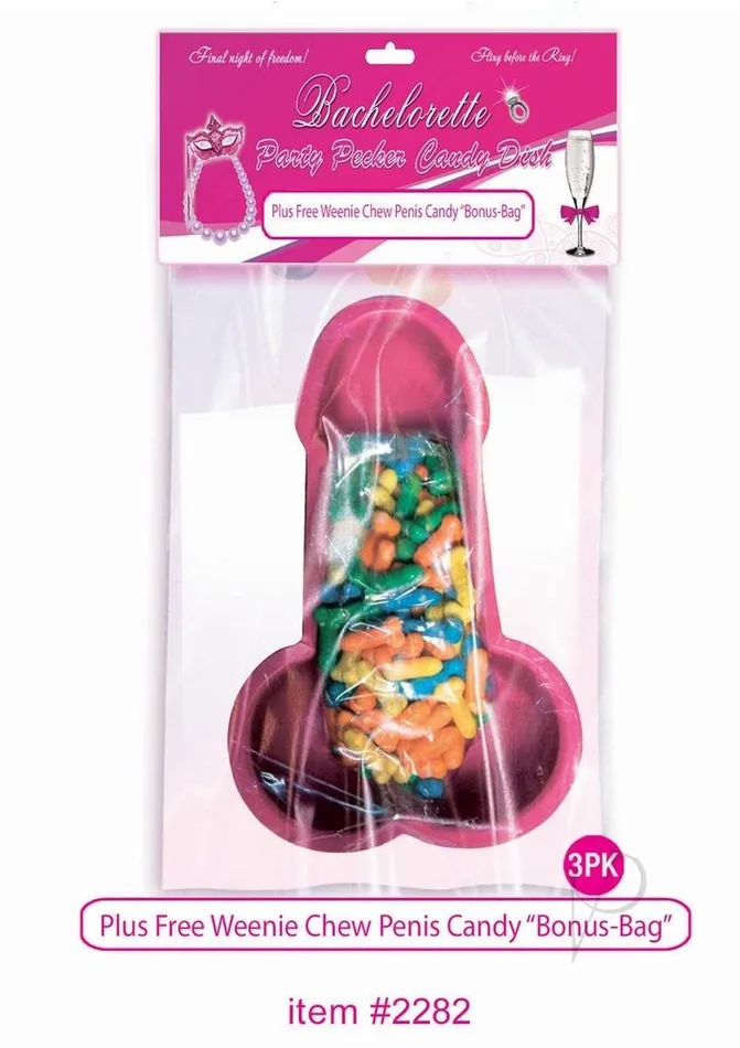 Body Toppings Edibles Bachelorette Pecker Party Candy Dish with Candy 3 per pack