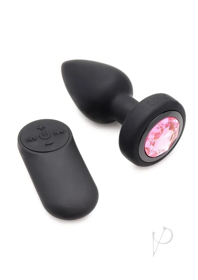 Booty Sparks 28X Rechargeable Silicone Vibrating Gem Anal Plug with Remote Control Small Pink Booty Sparks Male Sex Toys