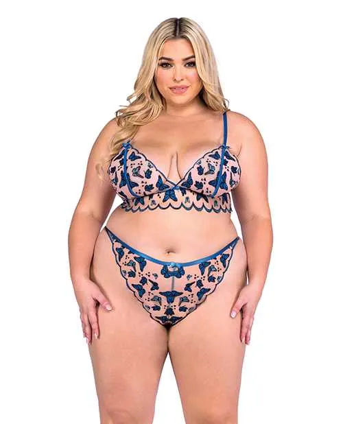 Butterfly Beauty Embroidered Bralette Panty Blue 1X Roma Confidential Vibrators Butterfly Beauty Embroidered Bralette Panty Blue 1X Roma Confidential Vibrators