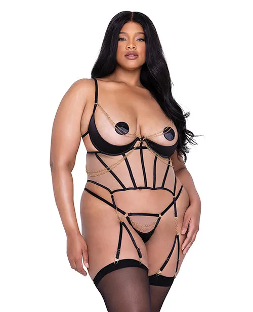 Caged Temptress Satin Tulle Bustier wDraped Chain Detail Thong Black 2X Roma Confidential Anal Caged Temptress Satin Tulle Bustier wDraped Chain Detail Thong Black 2X Roma Confidential Anal