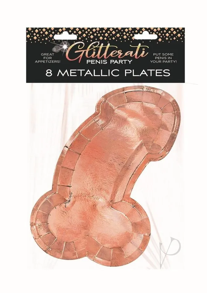 Candyprints Party Male Sex Toys Glitterati Penis Plates 10in 8 per Pack Rose Gold