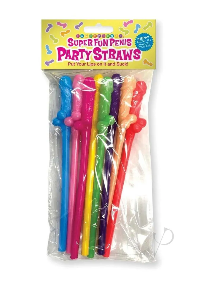 Candyprints Party Male Sex Toys Super Fun Penis Straws 8 Pack Multicolor