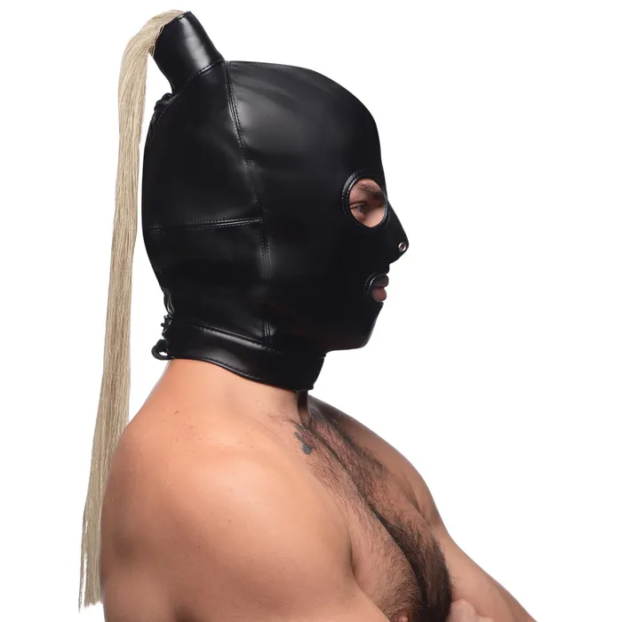 Couples Blonde Ponytail Bondage Hood Strict