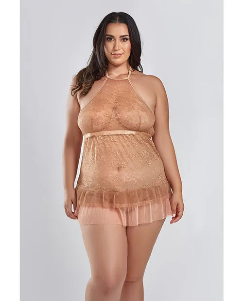 Couples Icollection Lingerie Amber Halter Lace Babydoll wTiered Pleated Mesh Skirt Hem GString Brown 3X Couples Icollection Lingerie Amber Halter Lace Babydoll wTiered Pleated Mesh Skirt Hem GString Brown 3X
