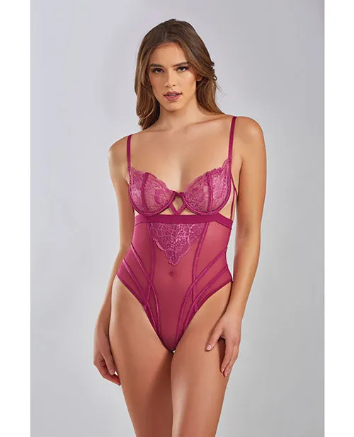 Couples Icollection Lingerie Quinn Cross Dyed Galloon Lace Mesh Teddy Wine LG Couples Icollection Lingerie Quinn Cross Dyed Galloon Lace Mesh Teddy Wine LG