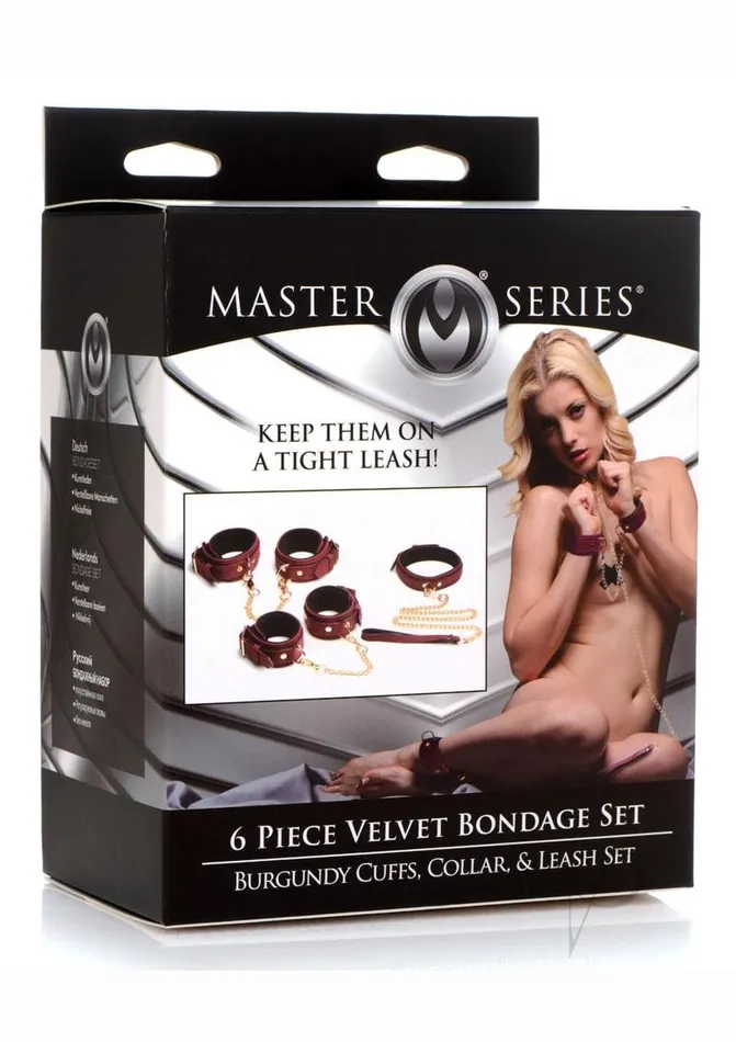 Couples Master Series Velvet Bondage Set Cuffs Collar and Leash 6 piece Burgundy Master Series Couples Master Series Velvet Bondage Set Cuffs Collar and Leash 6 piece Burgundy Master Series