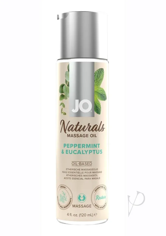 Couples System Jo JO Naturals Peppermint and Eucalyptus Massage Oil 4oz