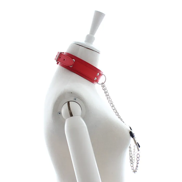 Couples Wild Night Fantasies Leather Necklace Choker with Nipple Clamps