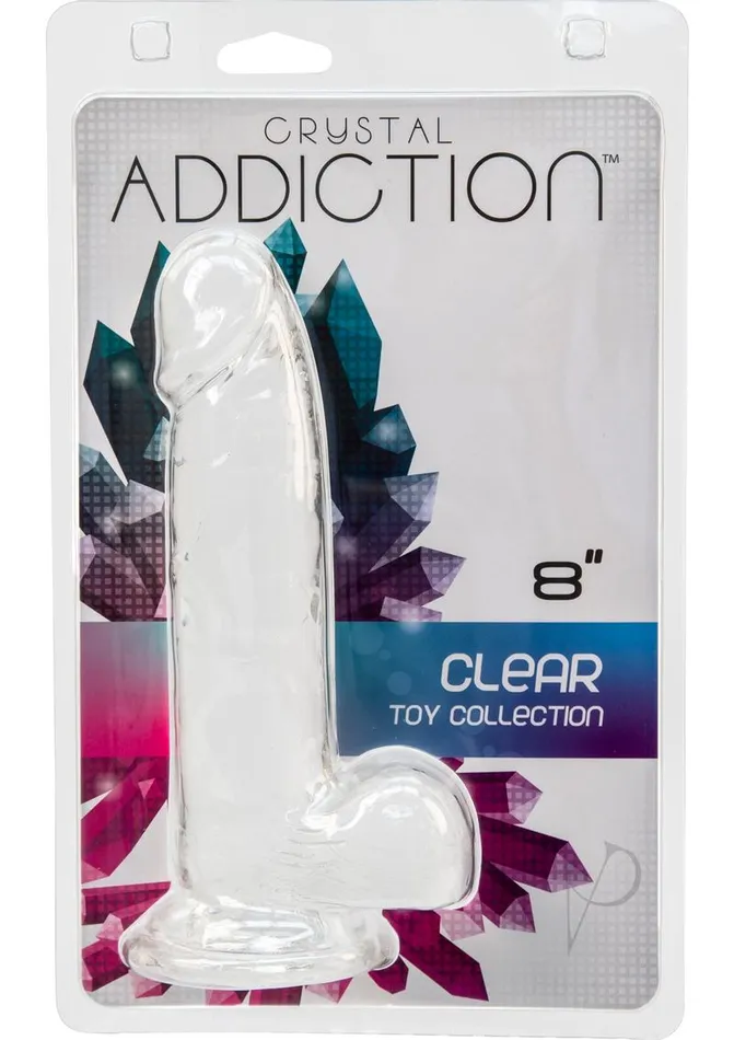 Crystal Addiction Dildo with Balls 8in Clear Addiction Dildos