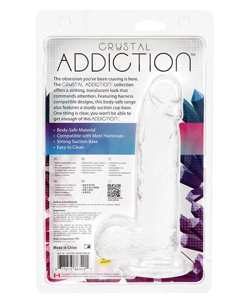 Crystal Addiction Dildo with Balls 8in Clear Addiction Dildos