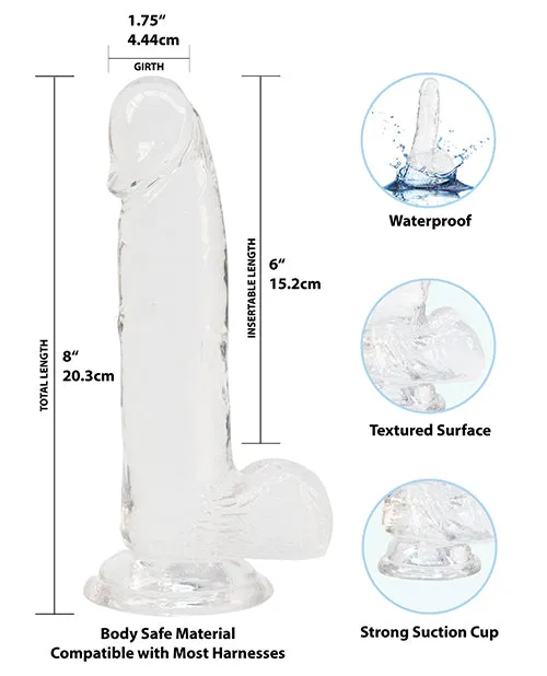 Crystal Addiction Dildo with Balls 8in Clear Addiction Dildos