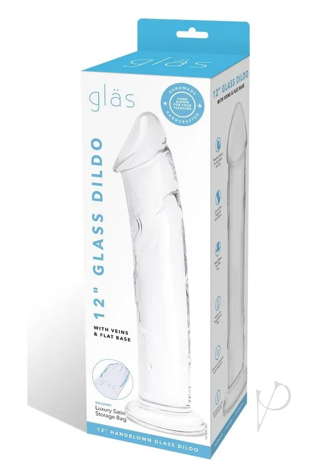 Dildos Glas Glas Dildo Glass with Veins and Flat Base 12in Clear