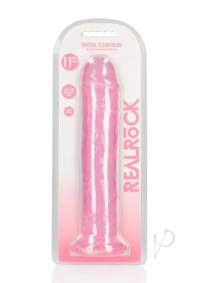 Dildos Real Rock RealRock Crystal Clear Straight No Balls Dildo 11in Pink