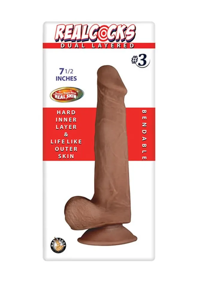 Dildos Realcocks Dual Layered 3 Bendable Dildo 75in Caramel Realcocks