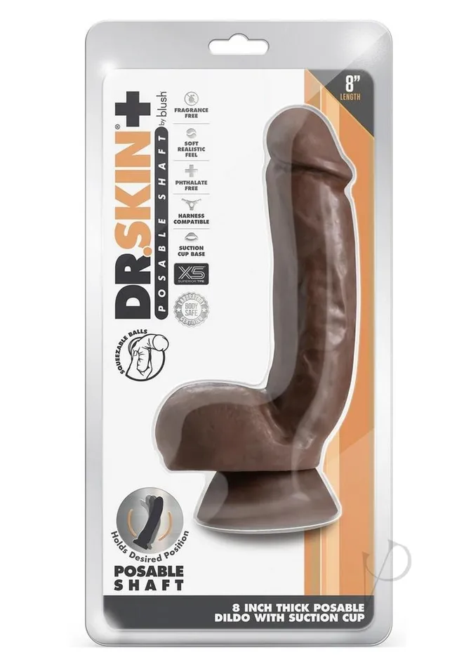 Dr Skin Female Sex Toys Dr Skin Plus Gold Collection Thick Posable Dildo with Squeezable Balls 8in Chocolate Dr Skin Female Sex Toys Dr Skin Plus Gold Collection Thick Posable Dildo with Squeezable Balls 8in Chocolate