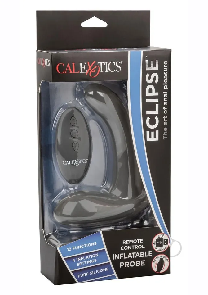 Eclipse Male Sex Toys Eclipse Inflatable Silicone Anal Probe with Remote Control Black