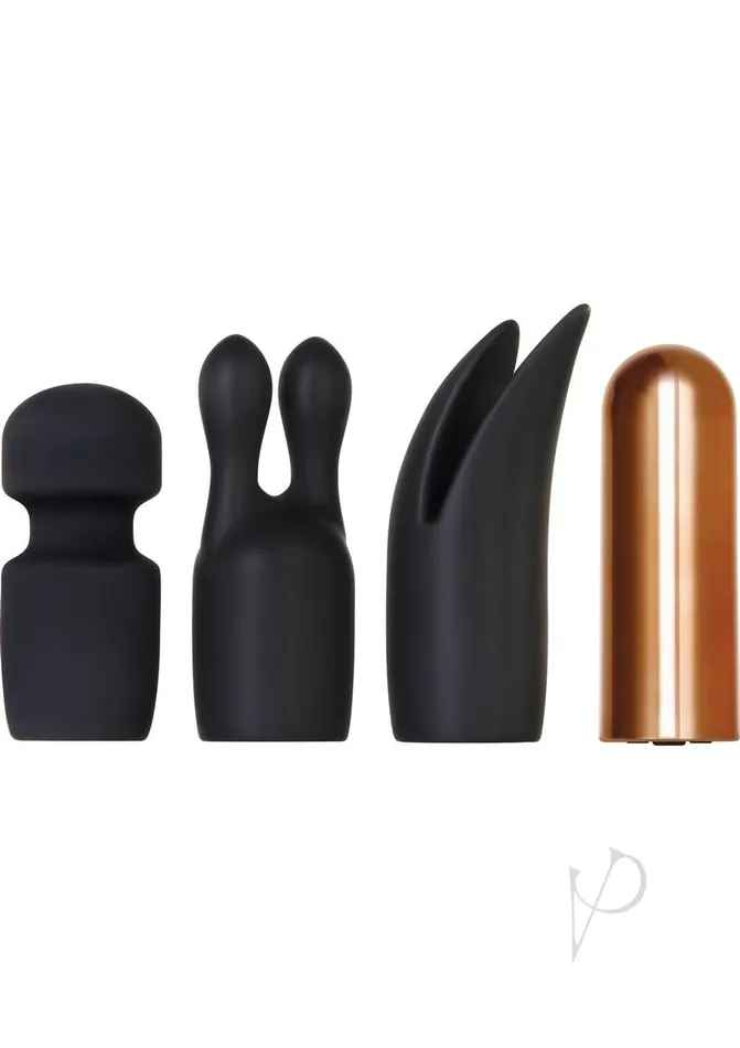 Evolved Anal Glam Squad Rechargeable Bullet and 3 Silicone Sleeves Kit Black and Copper