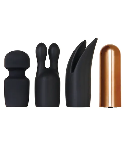 Evolved Anal Glam Squad Rechargeable Bullet and 3 Silicone Sleeves Kit Black and Copper