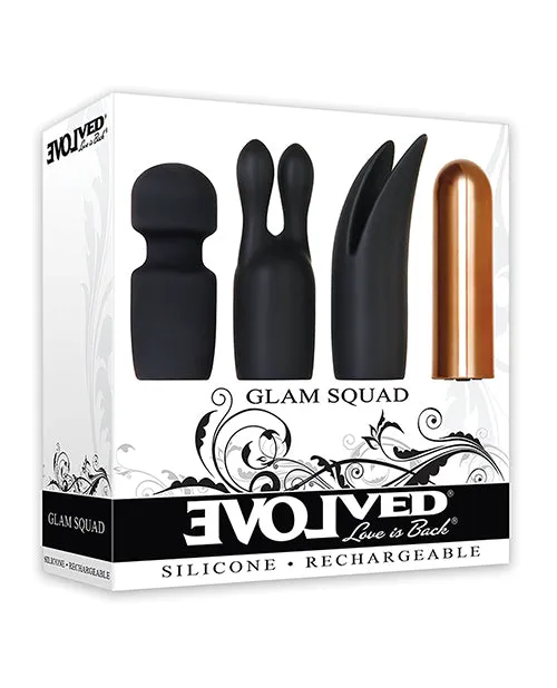 Evolved Anal Glam Squad Rechargeable Bullet and 3 Silicone Sleeves Kit Black and Copper