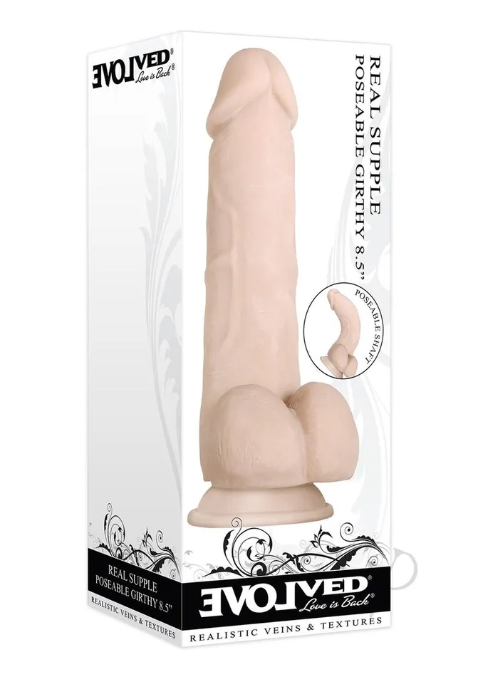 Evolved Dildos Real Supple Girthy Poseable Dildo with Balls 85in Vanilla