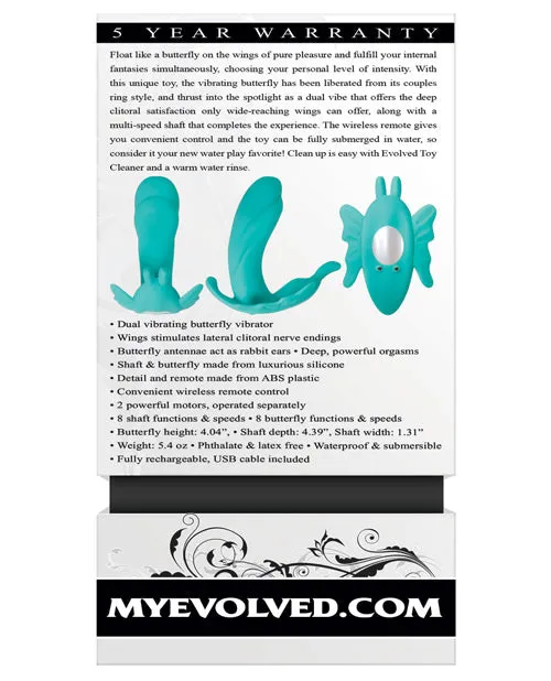 Evolved Female Sex Toys The Butterfly Effect Rechargeable Silicone Dual Motor Vibrator with Remote Control Teal