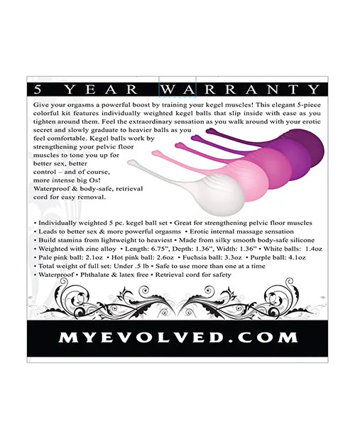 Evolved Female Sex Toys Tight and Delight Silicone Weighted Kegel Balls Set 5 piece Multicolor