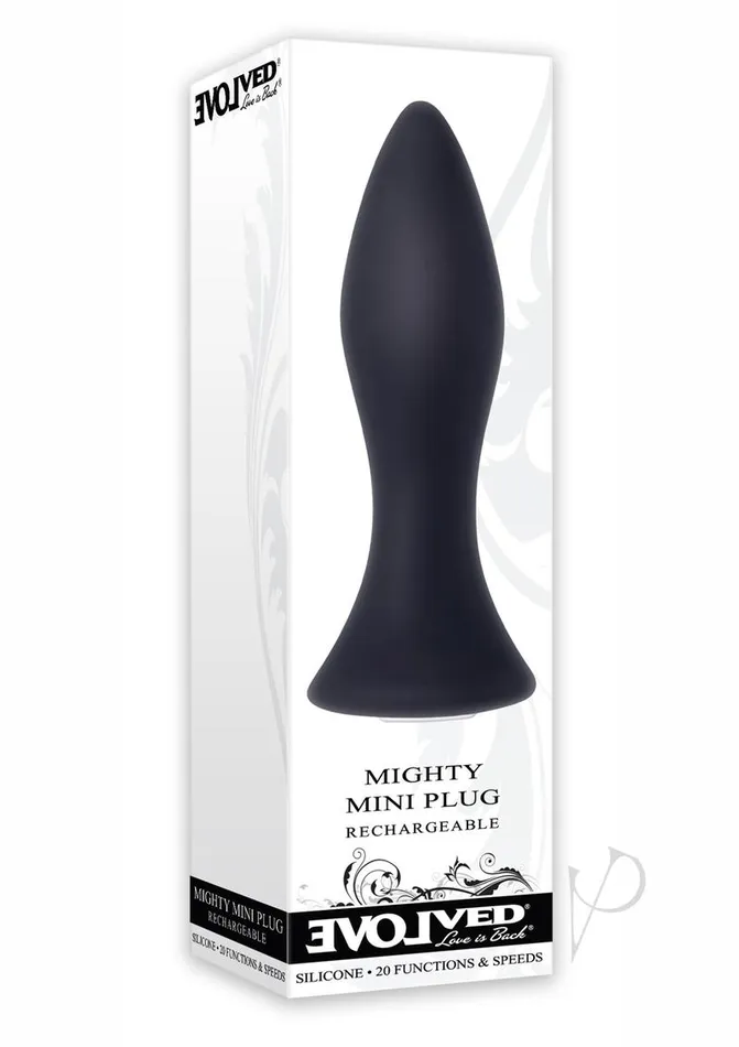 Evolved Male Sex Toys Mighty Mini Rechargeable Silicone Anal Plug with 20 Functions and Speeds Black