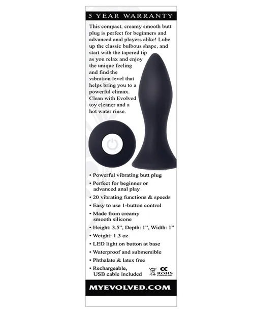 Evolved Male Sex Toys Mighty Mini Rechargeable Silicone Anal Plug with 20 Functions and Speeds Black
