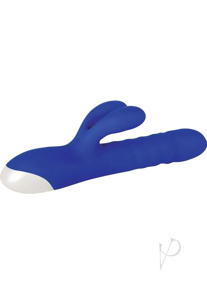 Female Sex Toys Evolved Grand Slam Thrusting and Twirling Rechargeable Silicone Vibrator with Clitoral Stimulator Blue