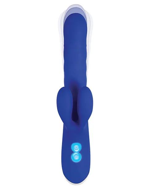 Female Sex Toys Evolved Grand Slam Thrusting and Twirling Rechargeable Silicone Vibrator with Clitoral Stimulator Blue