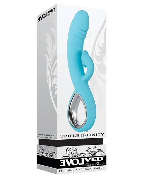 Female Sex Toys Evolved Triple Infinity Rechargeable Silicone Heated Dual Vibrator with Clitoral Suction Stimulator Aqua