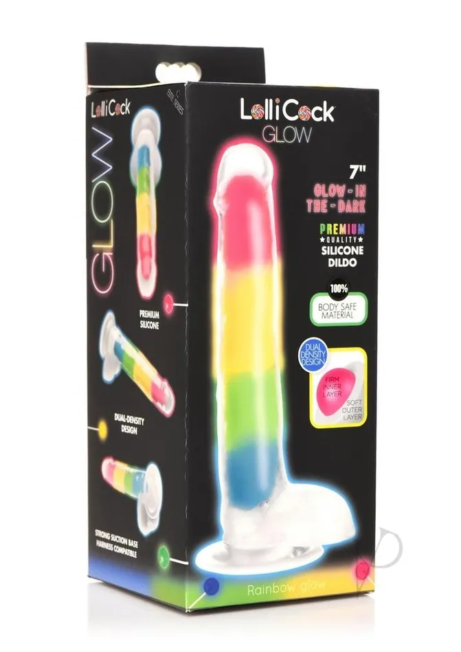 Female Sex Toys Lollicock Lollicock Glow in the Dark Rainbow Silicone Dildo with Balls 7in Female Sex Toys Lollicock Lollicock Glow in the Dark Rainbow Silicone Dildo with Balls 7in