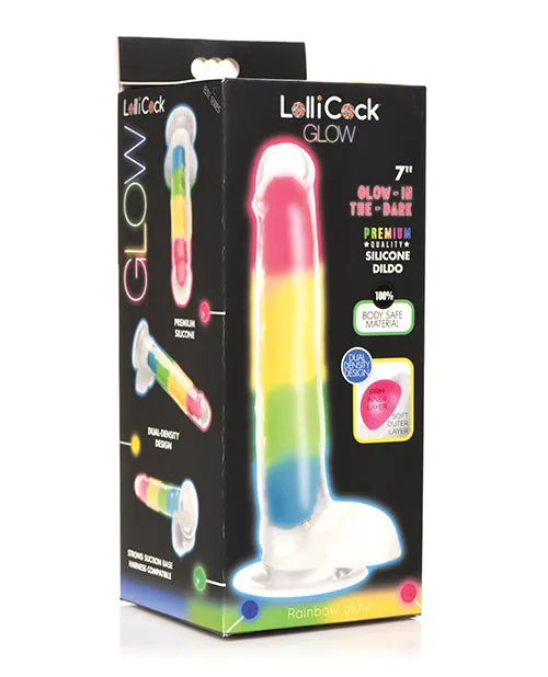 Female Sex Toys Lollicock Lollicock Glow in the Dark Rainbow Silicone Dildo with Balls 7in
