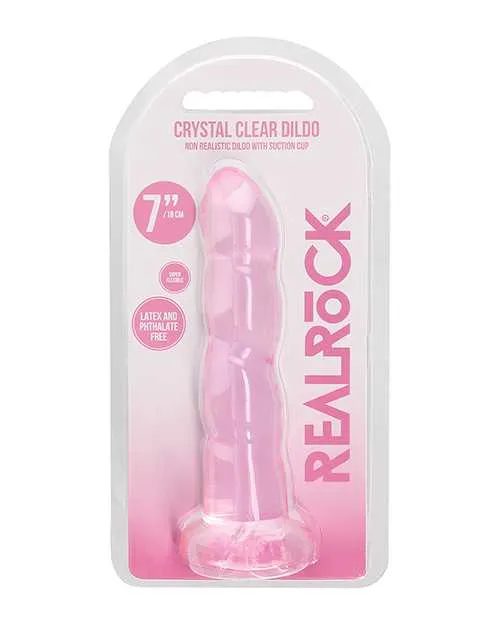 Female Sex Toys Real Rock RealRock Crystal Clear Non Realistic Dildo with Suction Cup 7in Pink