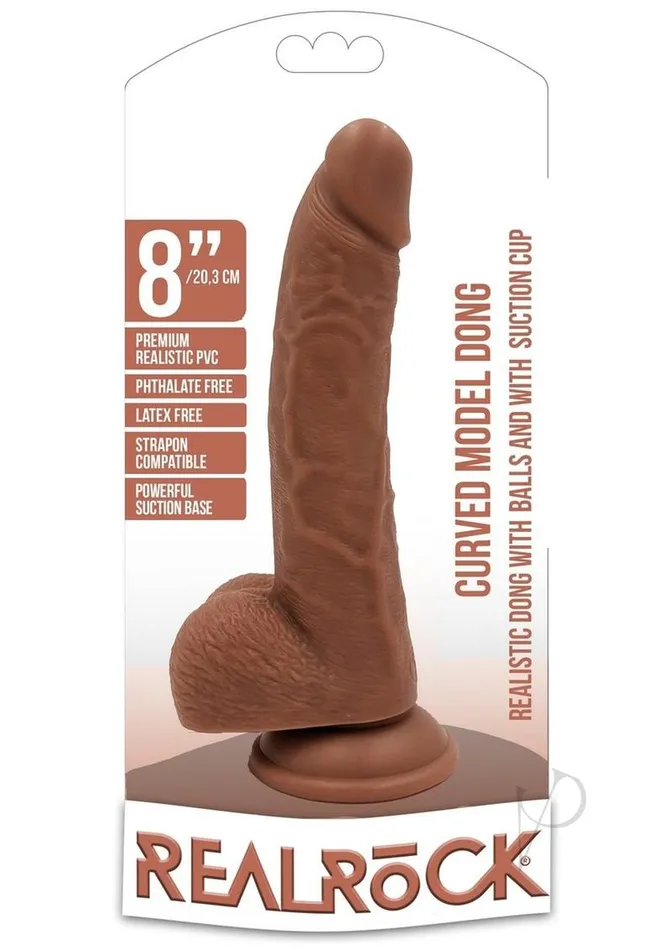 Female Sex Toys Real Rock RealRock Curved Realistic Dildo with Balls and Suction Cup 8in Caramel Female Sex Toys Real Rock RealRock Curved Realistic Dildo with Balls and Suction Cup 8in Caramel