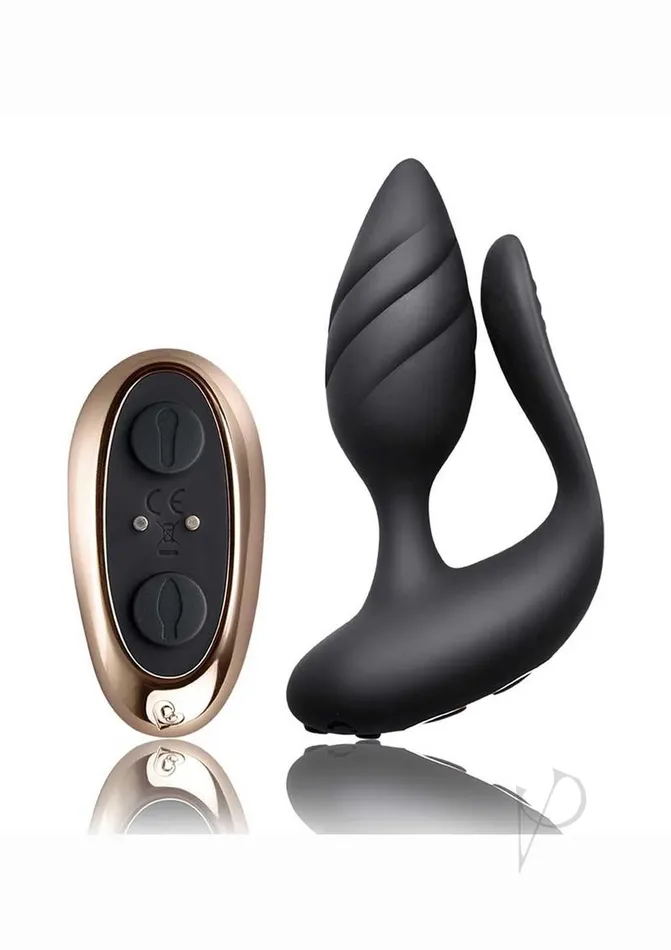 Female Sex Toys Rocks Off Cocktail Rechargeable Silicone Couples Vibrator with Remote Control BlackRose Gold