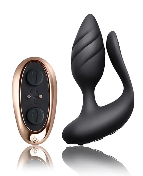 Female Sex Toys Rocks Off Cocktail Rechargeable Silicone Couples Vibrator with Remote Control BlackRose Gold