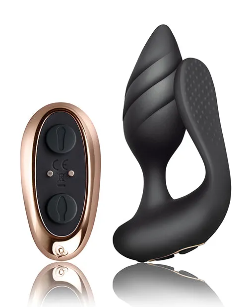 Female Sex Toys Rocks Off Cocktail Rechargeable Silicone Couples Vibrator with Remote Control BlackRose Gold
