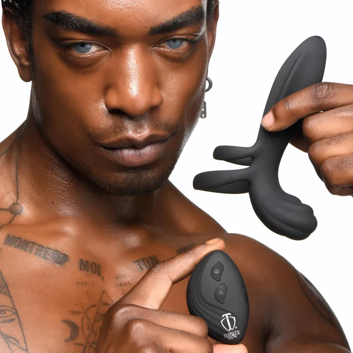 Female Sex Toys Trinity Men 10X Silicone Vibrating Girth Enhancer with Remote Control