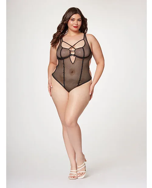 Fishnet Strappy High Cut Leg Teddy Black 3X4X Seven Til Midnight Anal
