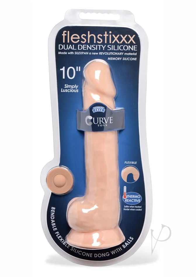Flesh Stixxx Dildos Fleshstixxx Dual Density Silicone Bendable Dong with Balls 10in Vanilla