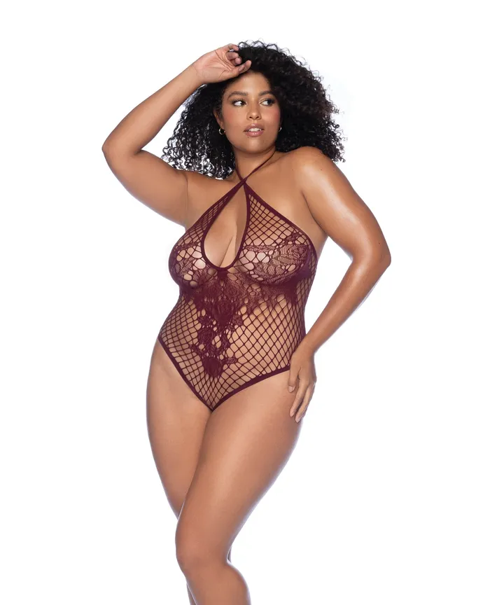 Floral Convertible Top Fishnet Bodysuit Burgundy QN Mapale Teddies And Bodies Floral Convertible Top Fishnet Bodysuit Burgundy QN Mapale Teddies And Bodies