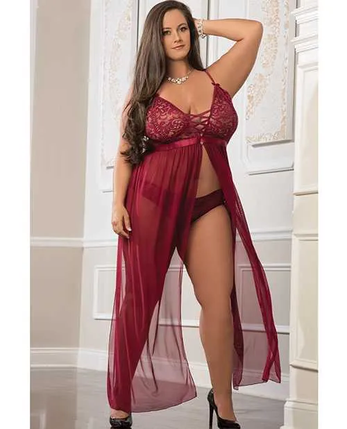 G World Female Sex Toys Empire Waist Laced Sheer Long Dress Panty Mulled Wine QN G World Female Sex Toys Empire Waist Laced Sheer Long Dress Panty Mulled Wine QN