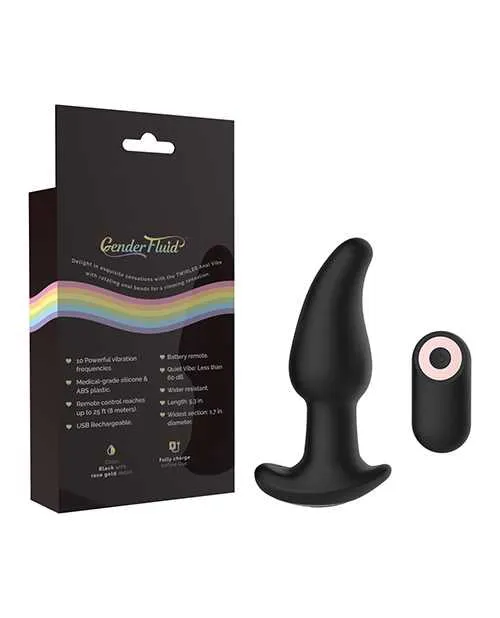 Gender Fluid Twirler Anal Vibe wRemote Black Gender Fluid Anal
