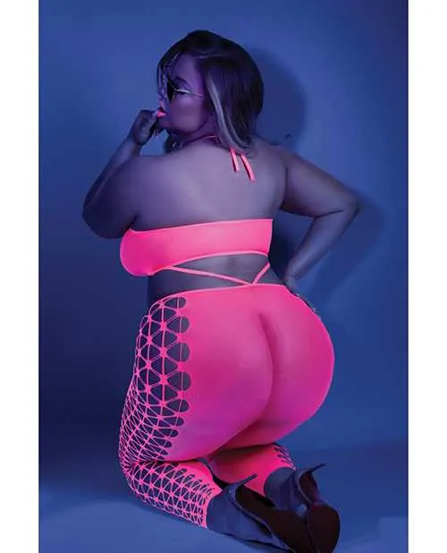 Glow Black Light Cropped Cutout Halter Bodystocking Neon Pink QN Glow By Fantasy Lingerie Dildos Glow Black Light Cropped Cutout Halter Bodystocking Neon Pink QN Glow By Fantasy Lingerie Dildos