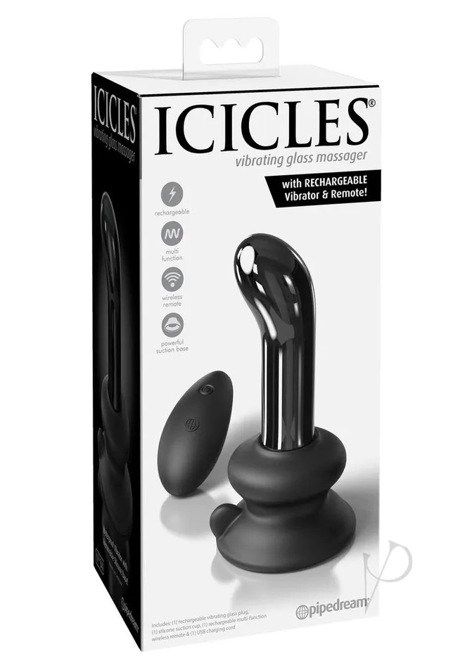 Icicles No 84 Rechargeable Glass PSpot Plug with Remote Control Black Icicles Female Sex Toys Icicles No 84 Rechargeable Glass PSpot Plug with Remote Control Black Icicles Female Sex Toys