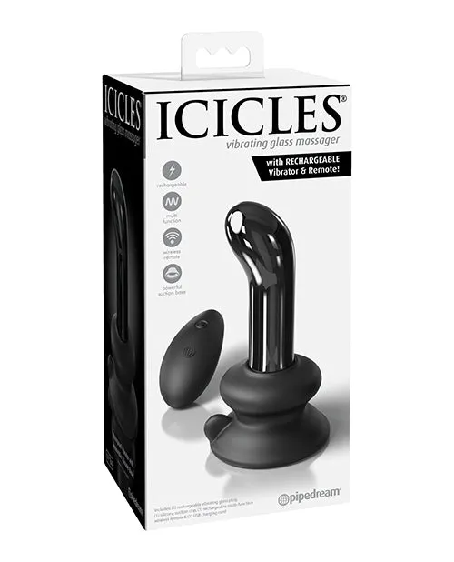 Icicles No 84 Rechargeable Glass PSpot Plug with Remote Control Black Icicles Female Sex Toys