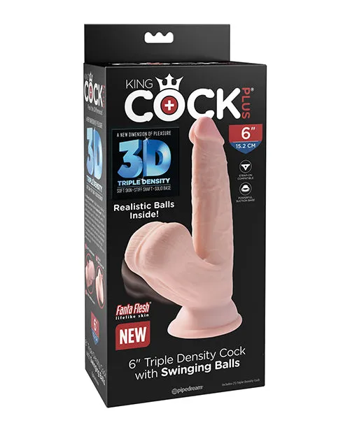 King Cock Dildos King Cock Triple Density Cock with Swinging Balls 6in Vanilla