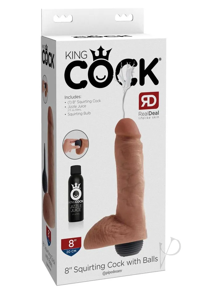 King Cock Squirting Dildo with Balls 8in Caramel King Cock Dildos