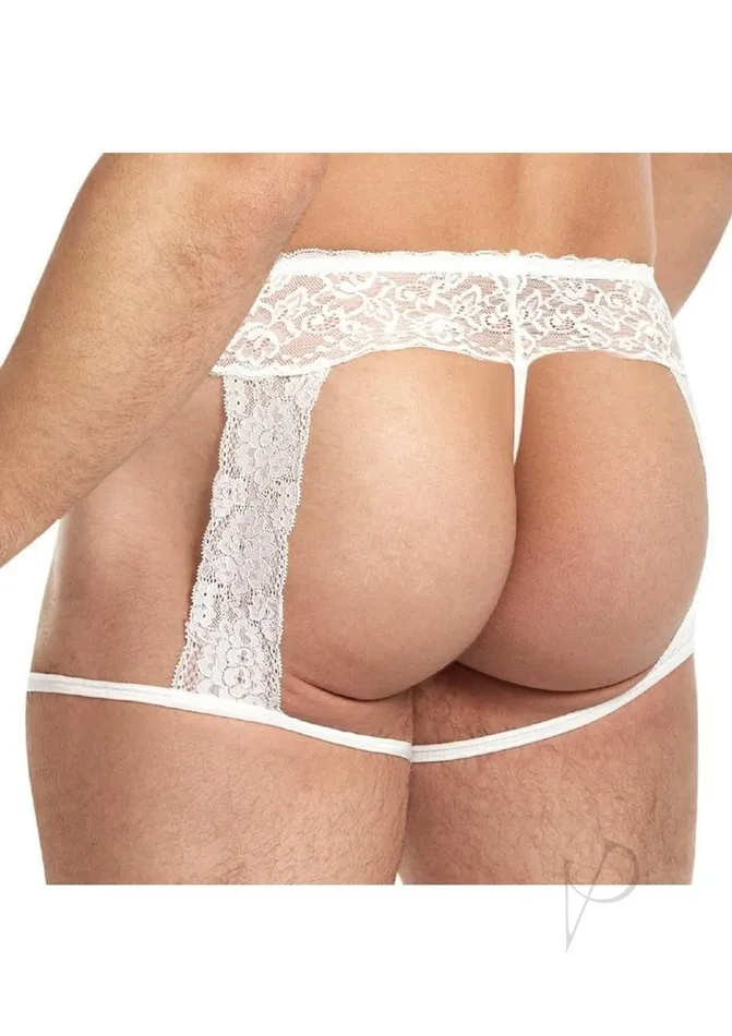 Lace King Female Sex Toys Lace King Mens Lace and Mesh Garter Panty SM White